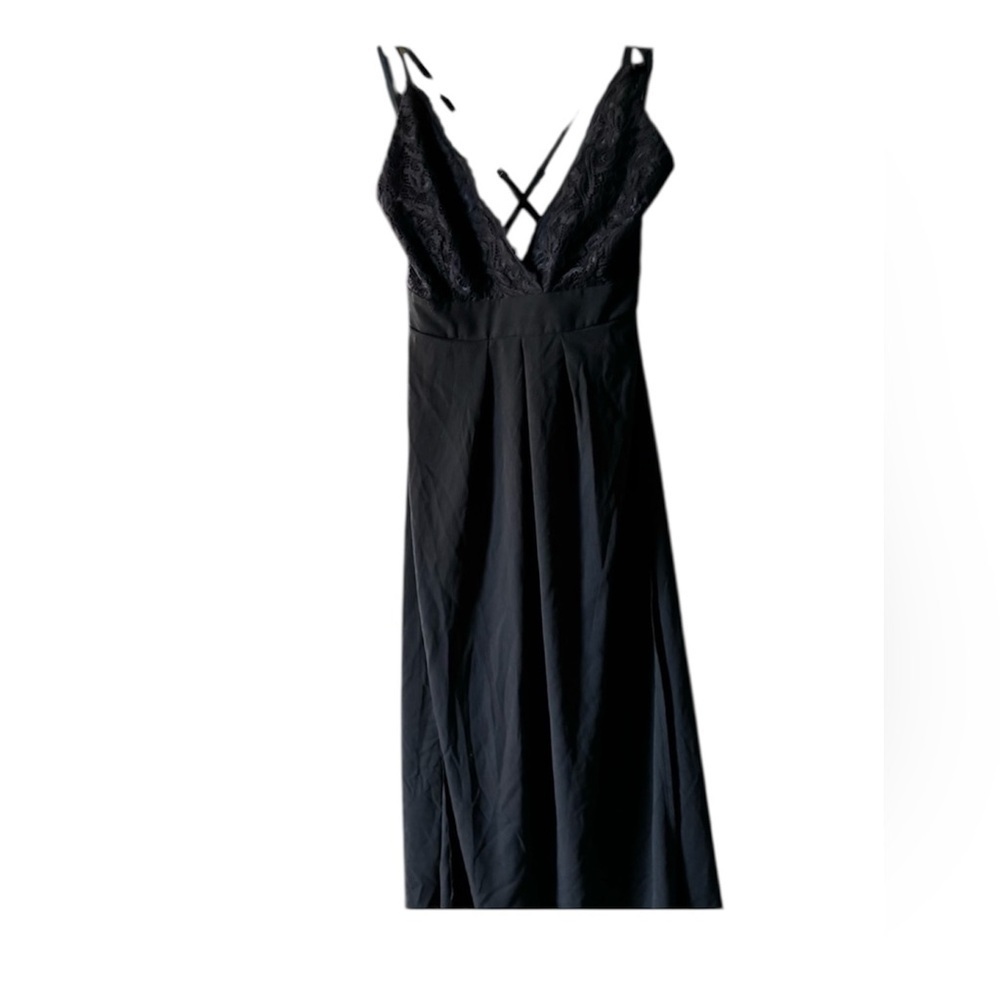 Black lace spaghetti strap split maxi dress size medium